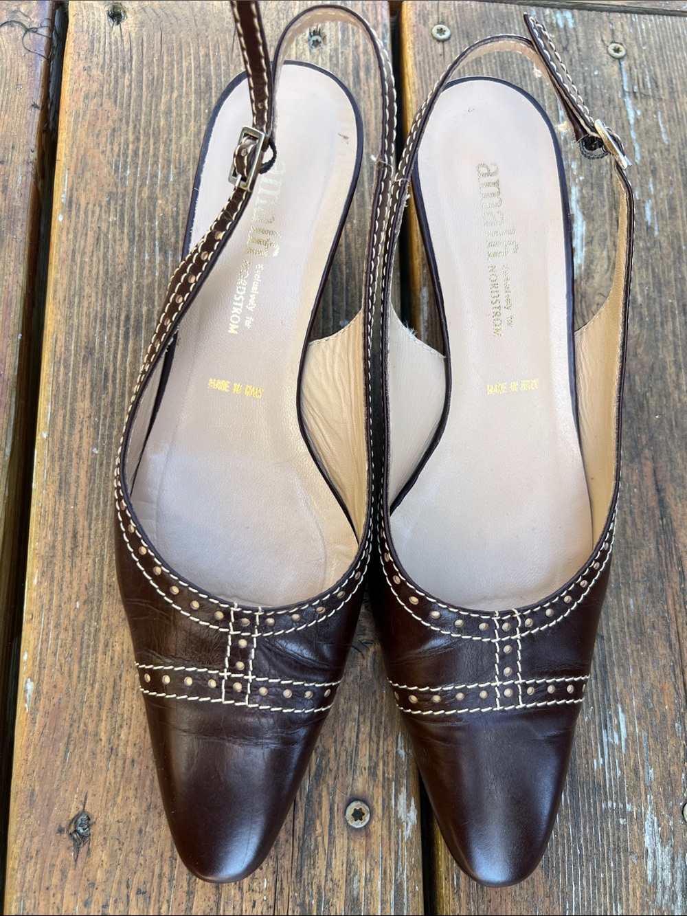 Amalfi Dark Brown Leather Slingback Mules with Contrast Stitching